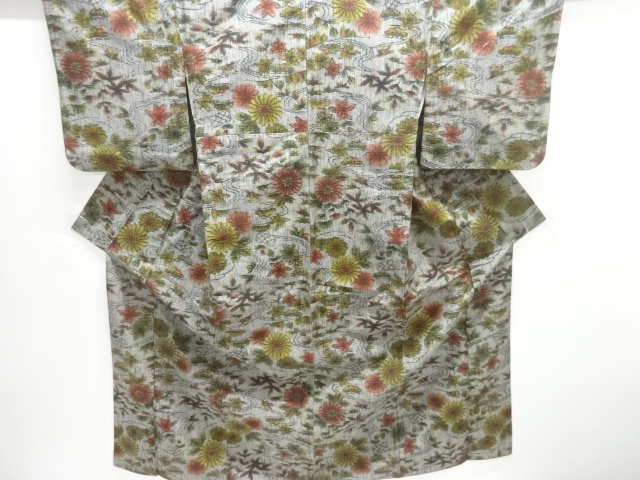 JAPANESE KIMONO / ANTIQUE HANDWOVEN MAWATA TSUMUGI KIMONO / WOVEN CHRY
